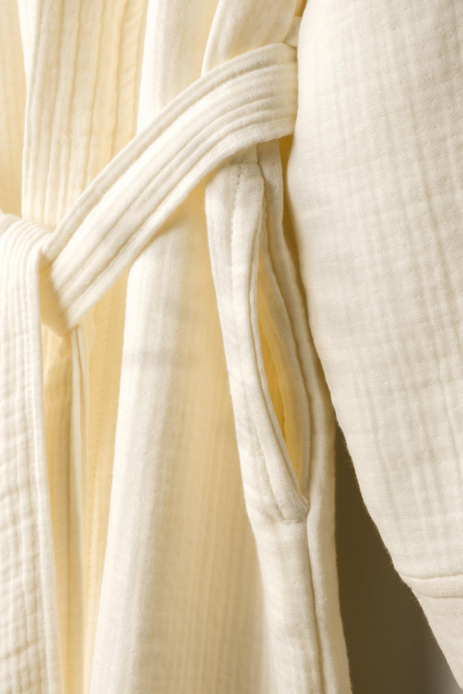 Unisex Kimono Müslin Bornoz-Havlu Seti - Ekru görsel 5
