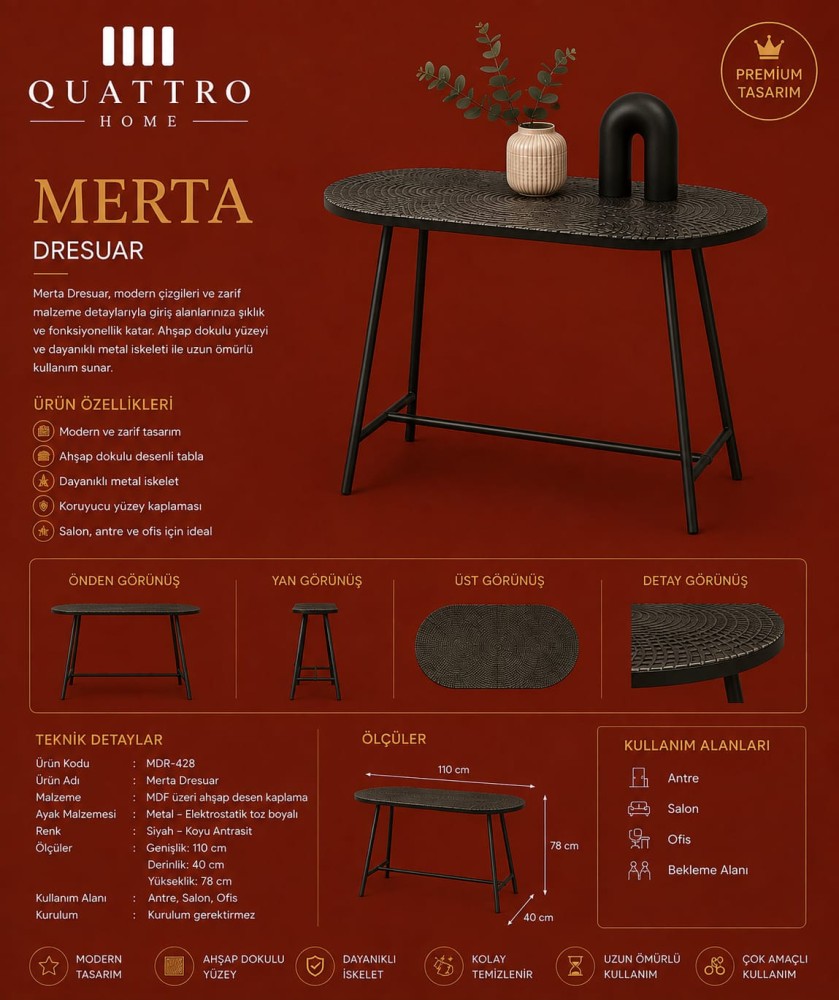 Merta Dresuar Metal Ayaklı