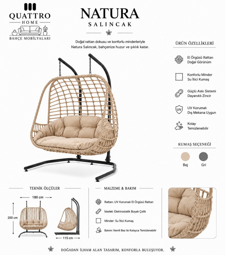 Natura Rattan Bahçe Ve Balkon Salıncağı
