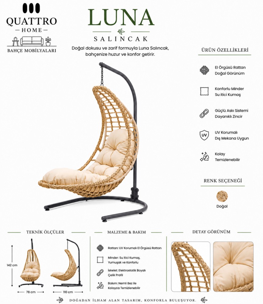Luna Rattan Bahçe ve Balkon Salıncağı