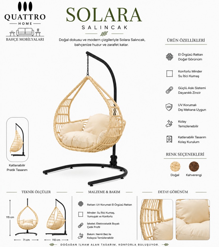 Solara Rattan Bahçe Ve Balkon Salıncağı