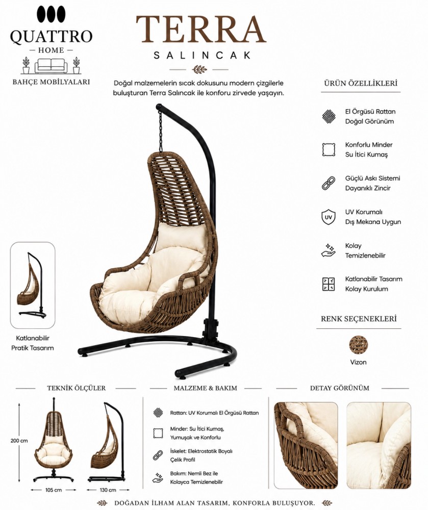 Terra Rattan Bahçe Ve Balkon Salıncağı