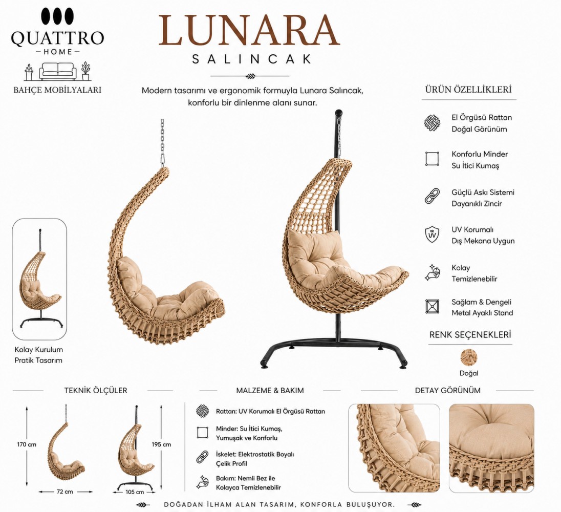 Lunara Rattan Bahçe Ve Balkon Salıncağı