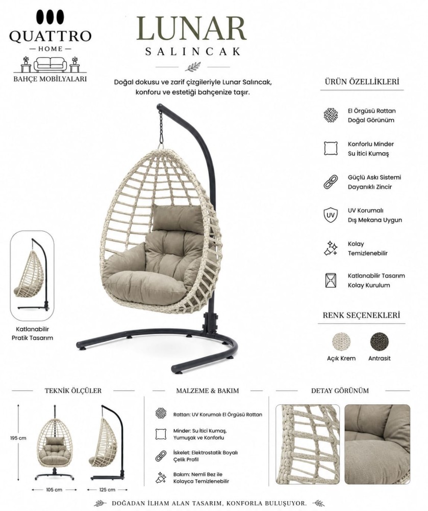 Lunar Rattan Bahçe Ve Balkon Salıncağı