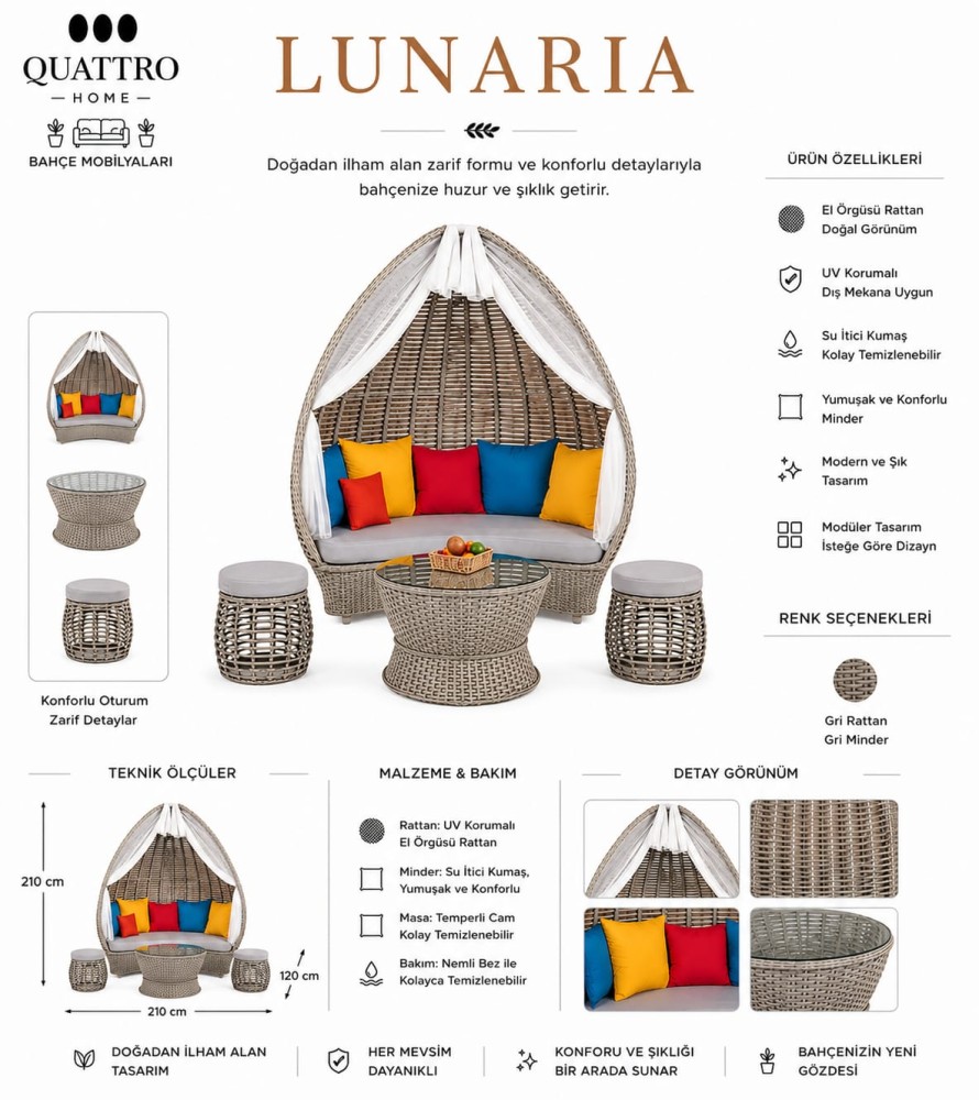 Lunaria Rattan Bahçe Oturma Seti