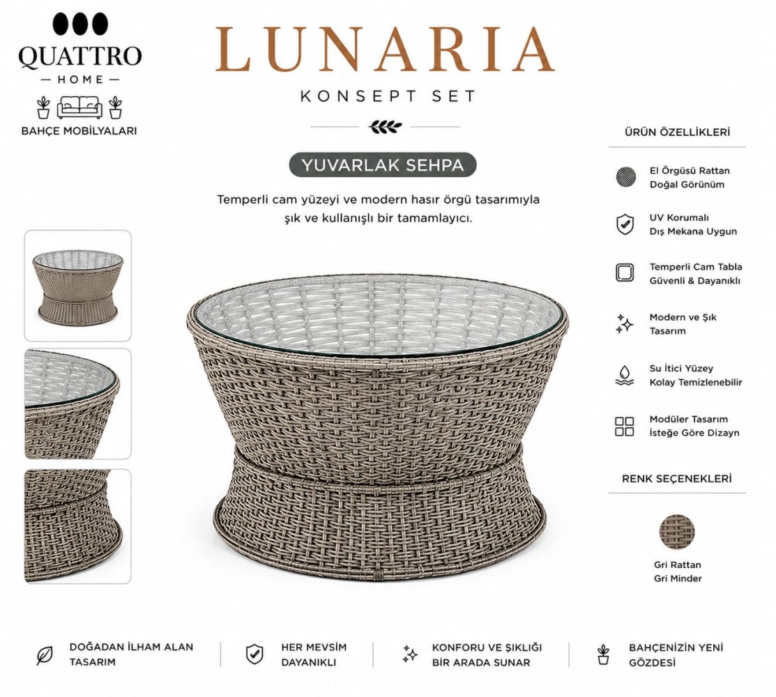 Lunaria Rattan Bahçe Ve Balkon Orta Sehpa
