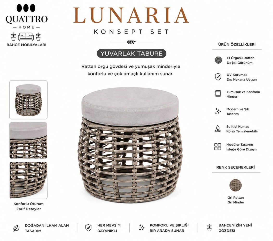 Lunaria Rattan Bahçe Ve Balkon Puf