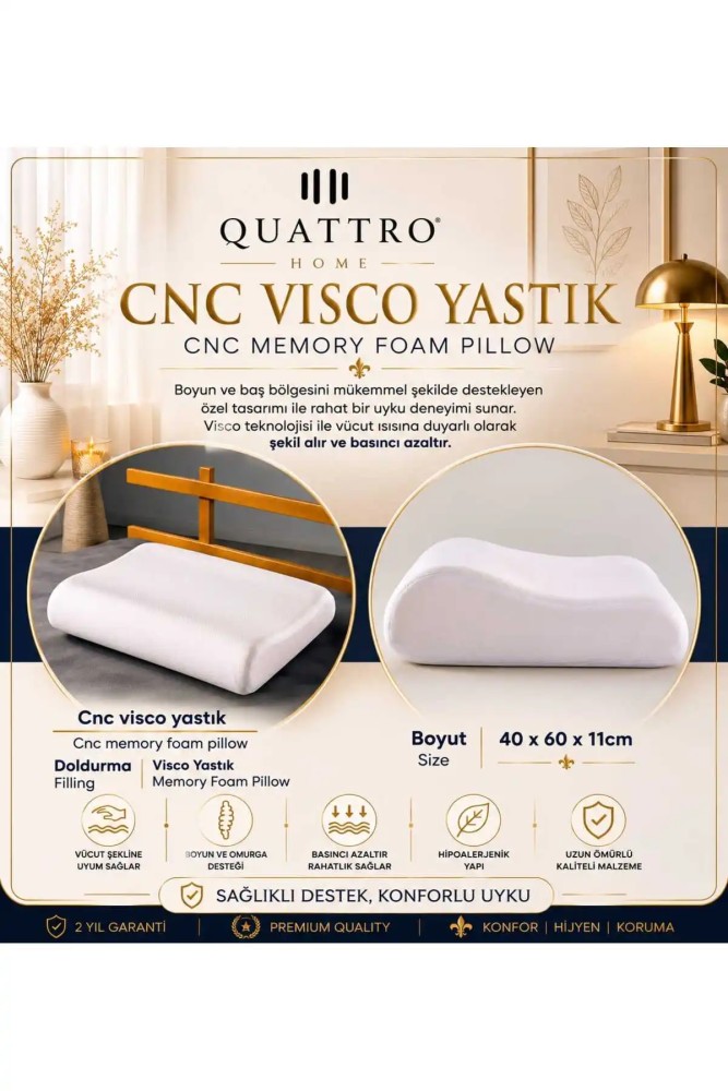 CNC Ortopedik Visco Yastık 40 × 60 × 11 cm