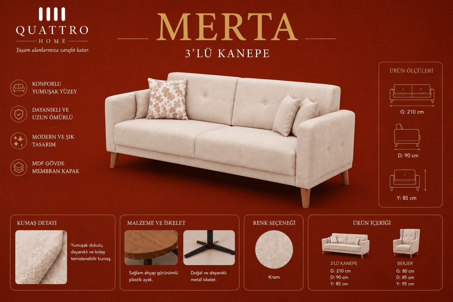 Merta 3’lü Kanepe