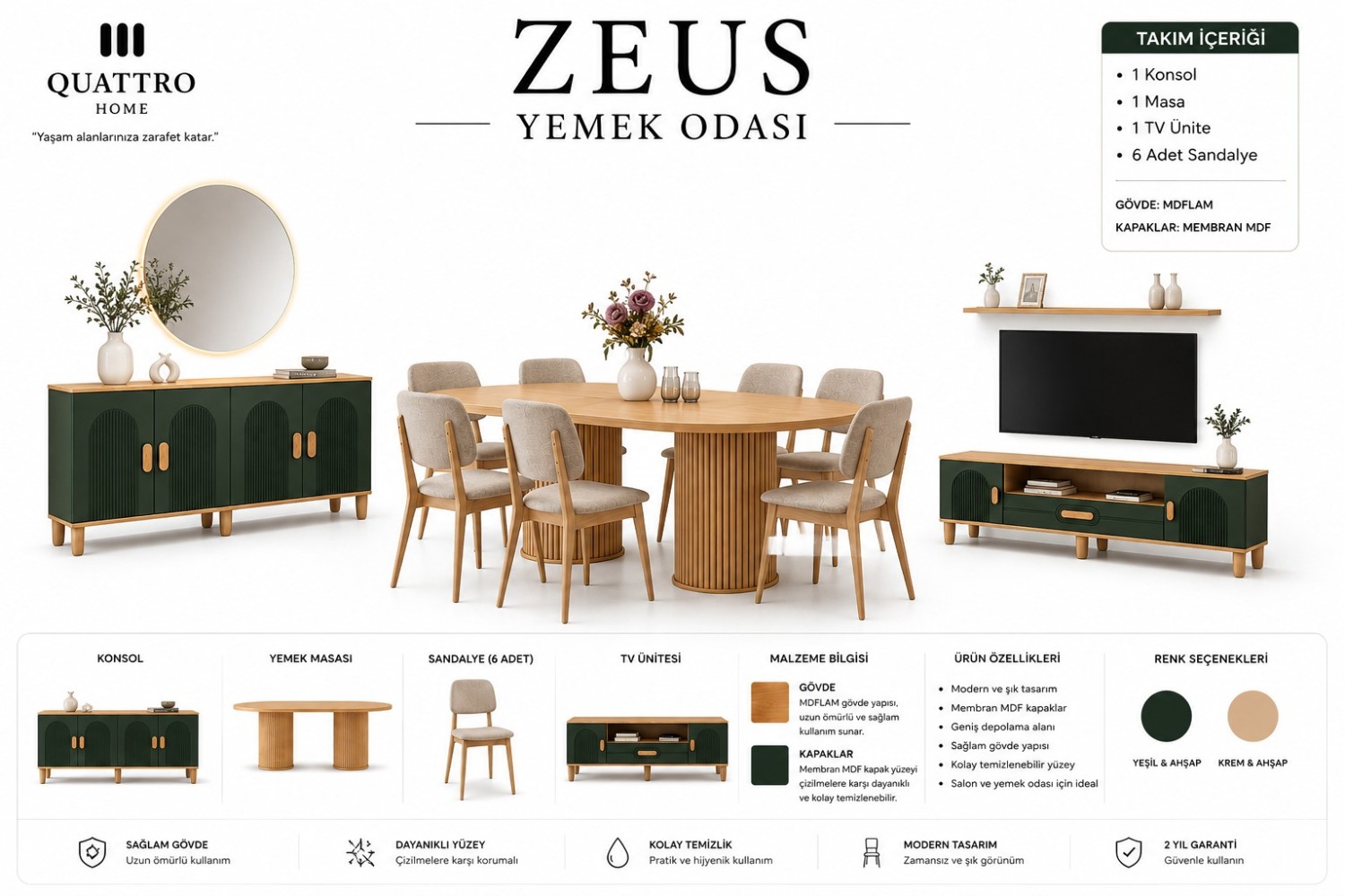 Zeus Yemek Odası Takımı