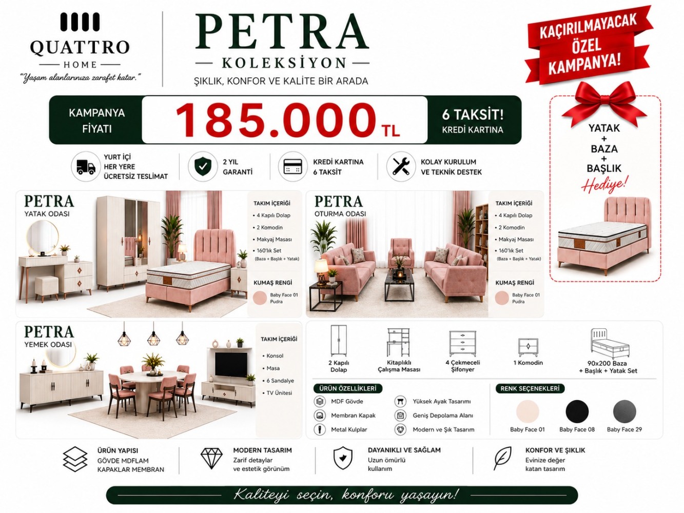 Petra Evlilik Paketi – Yatak Odası, Oturma Odası ve Yemek Odası Seti görsel 2