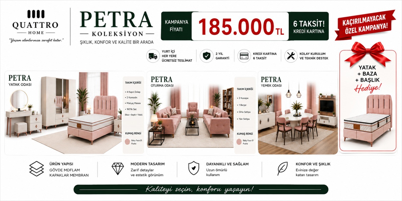Petra Evlilik Paketi – Yatak Odası, Oturma Odası ve Yemek Odası Seti görsel 3