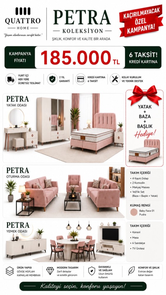 Petra Evlilik Paketi – Yatak Odası, Oturma Odası ve Yemek Odası Seti görsel 4