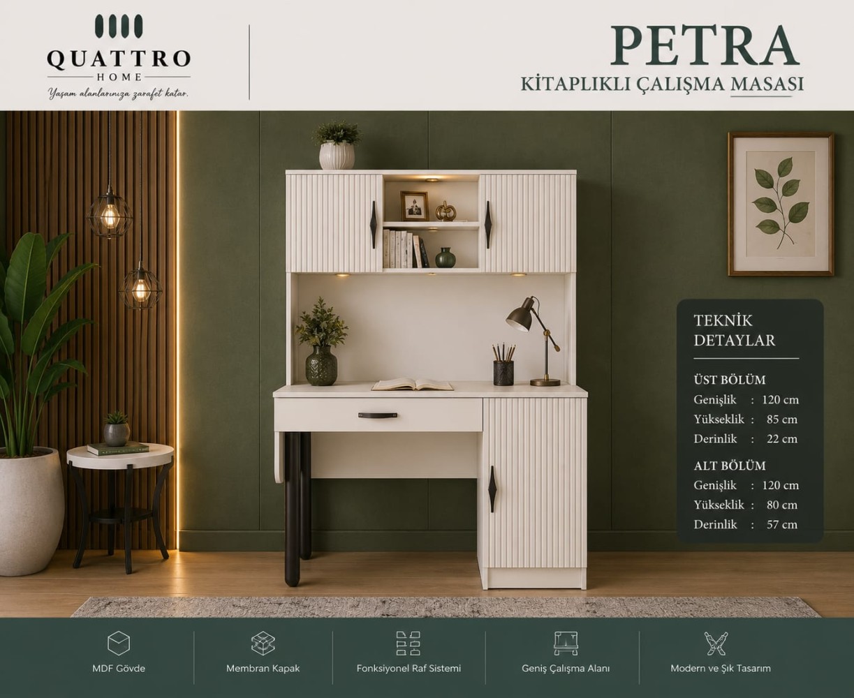 Petra Kitaplıklı Çalışma Masası