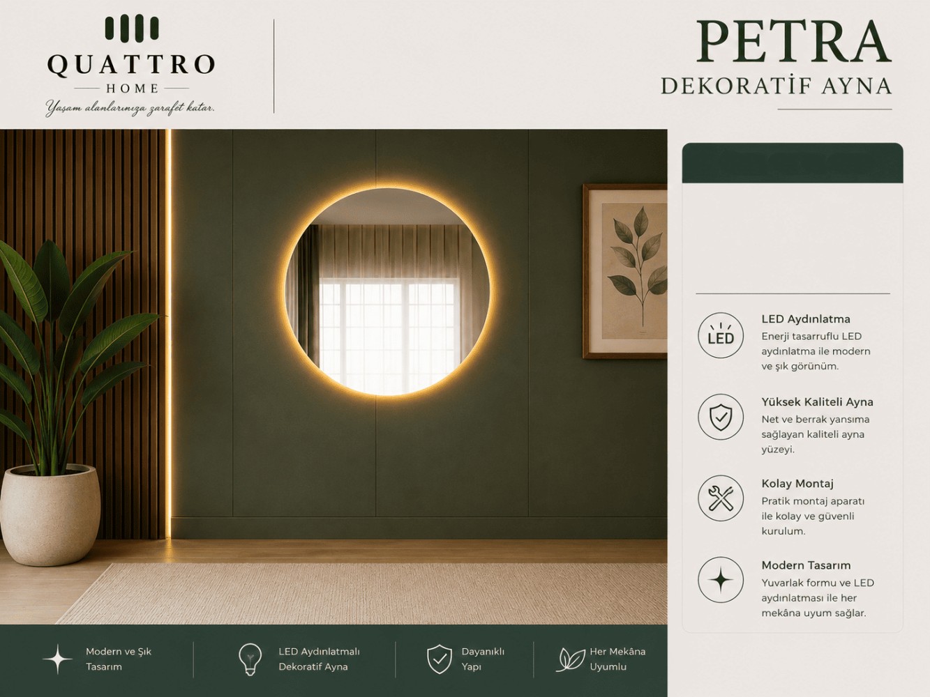 Petra LED Aydınlatmalı Yuvarlak Ayna
