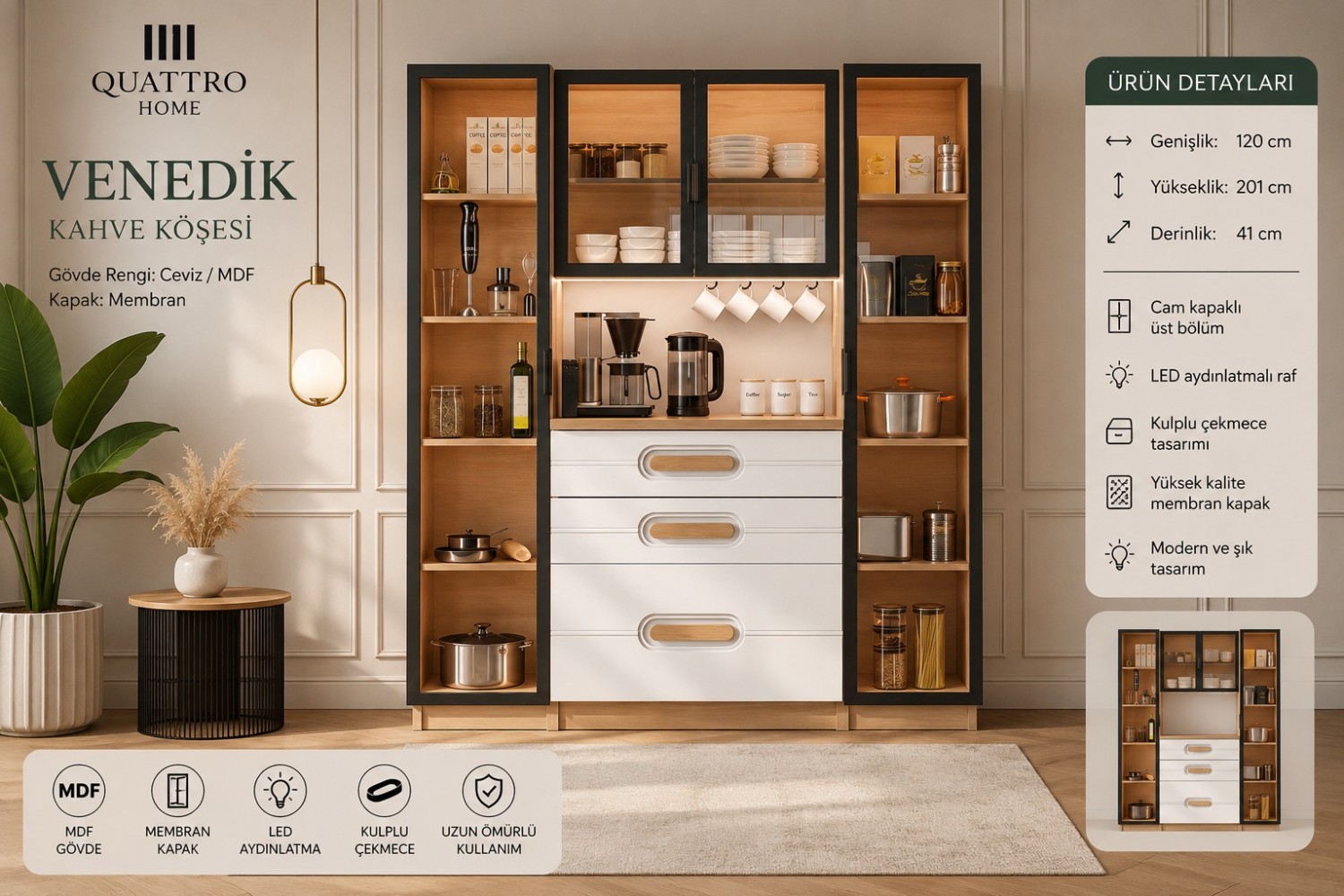 Venedik Çok Amaçlı Kahve Köşesi Dolabı