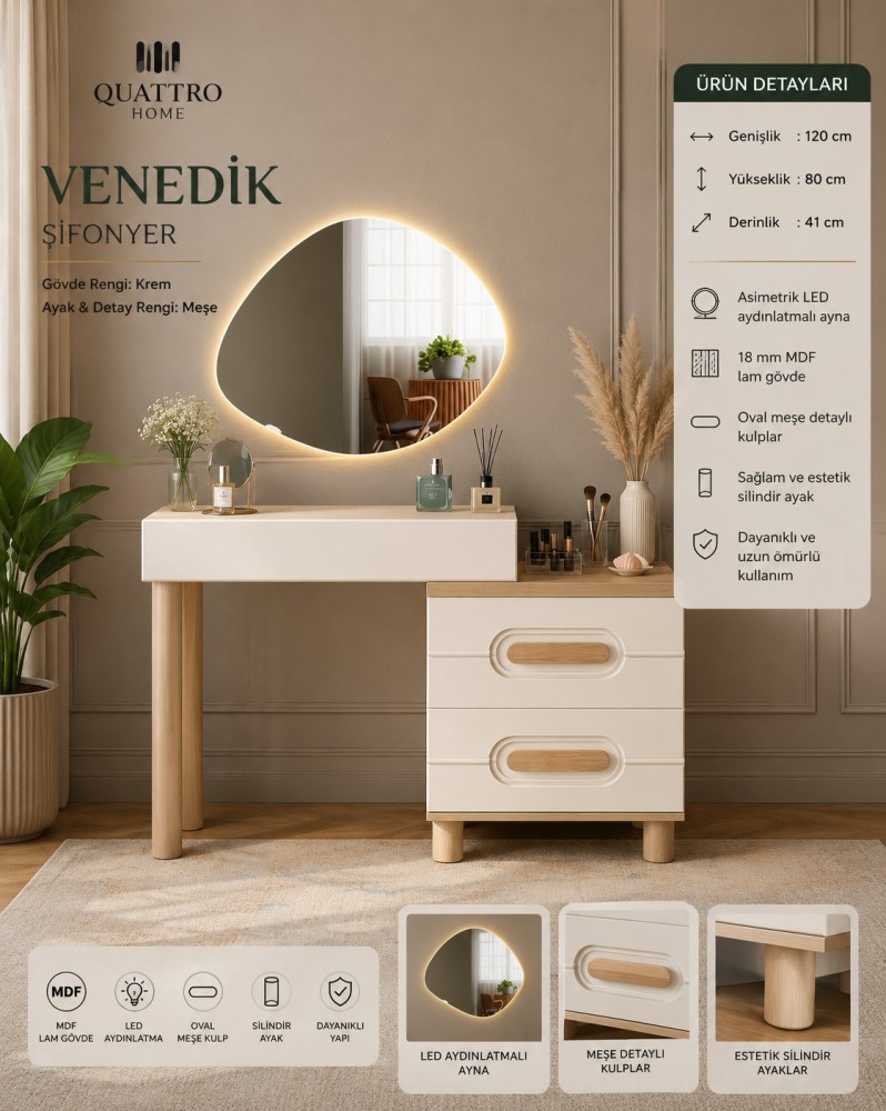 Venedik Aynalı Makyaj Masası