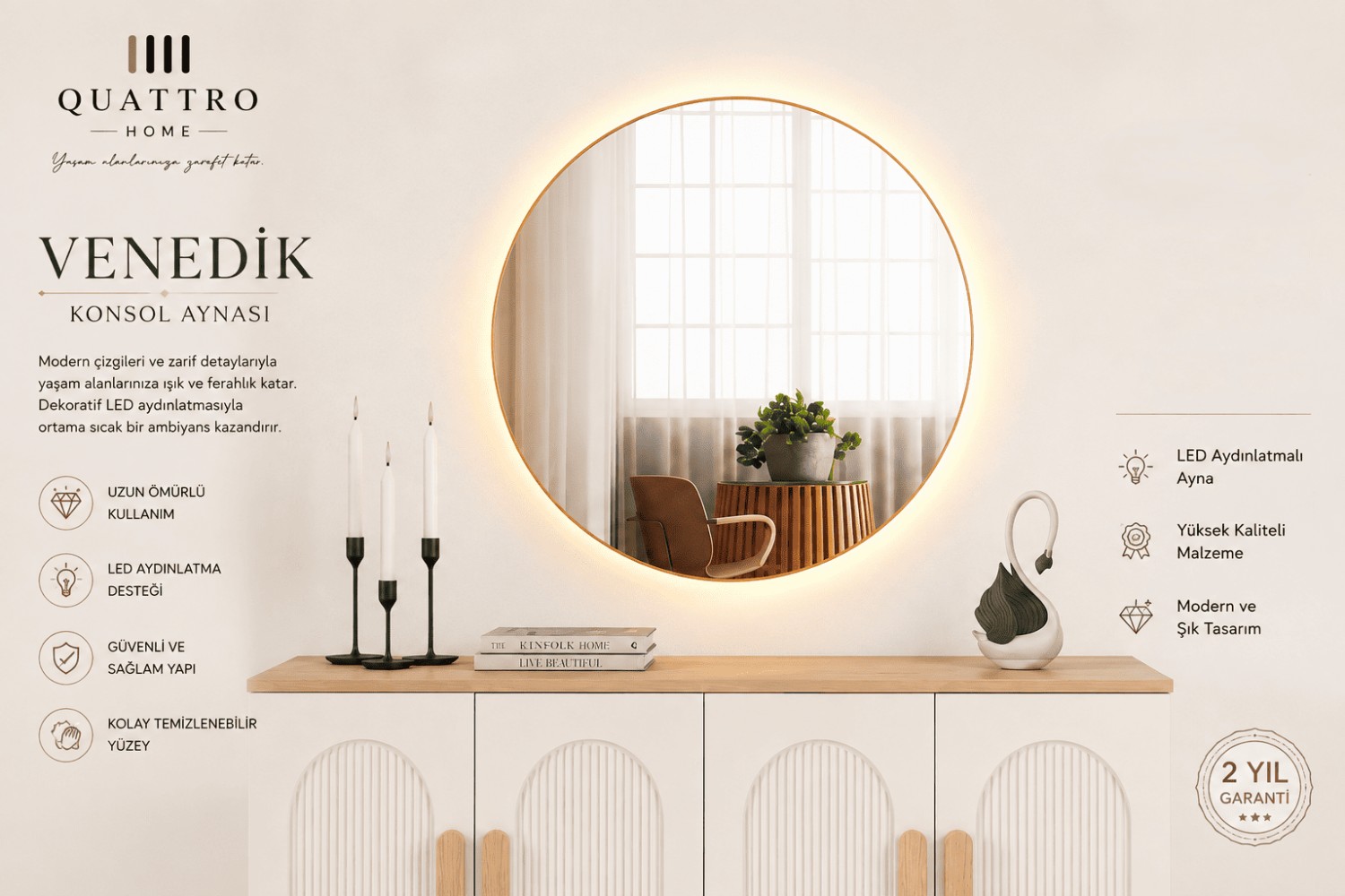 Venedik LED Konsol Aynası