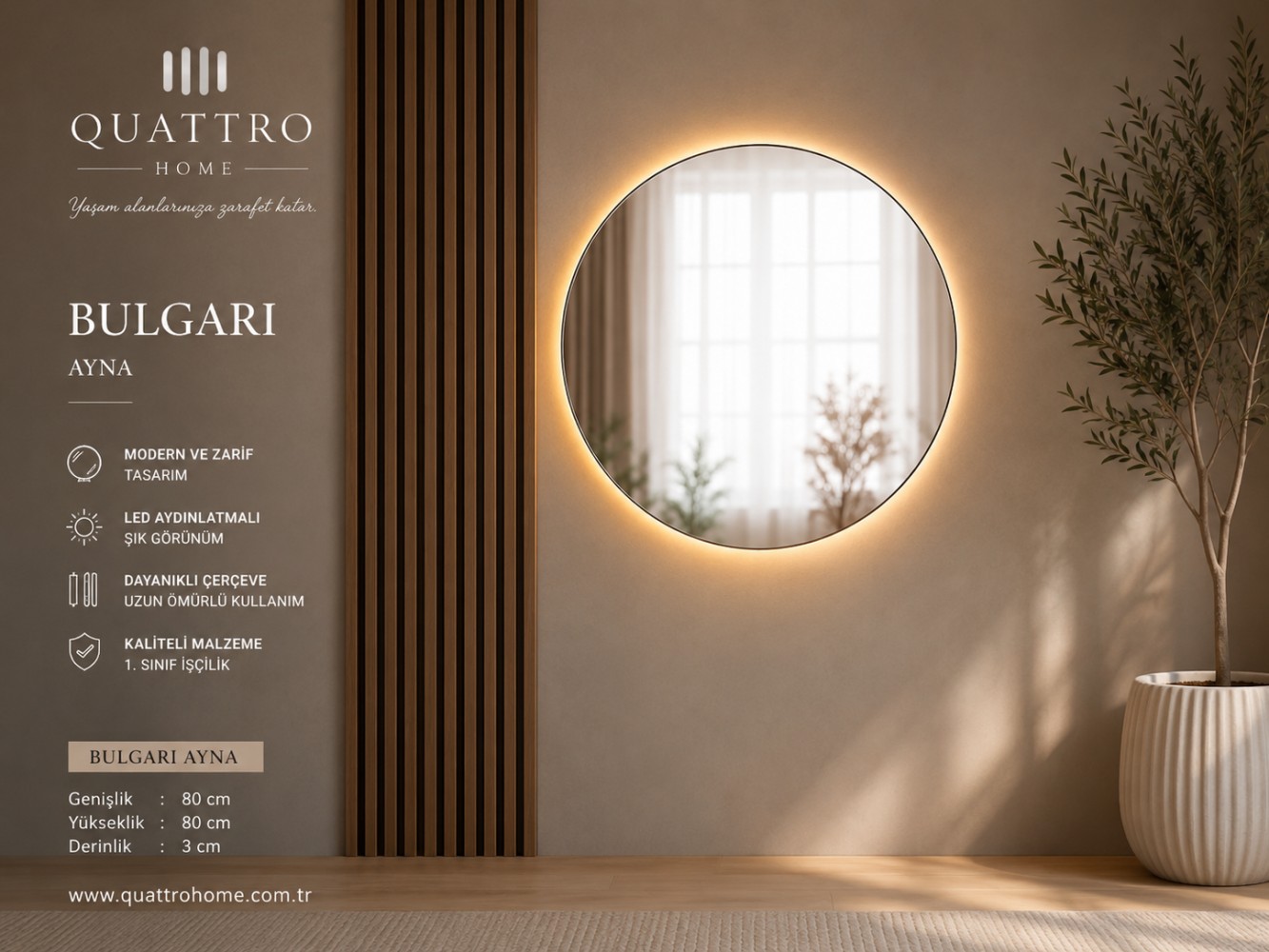 Bulgari LED Aydınlatmalı Yuvarlak Ayna
