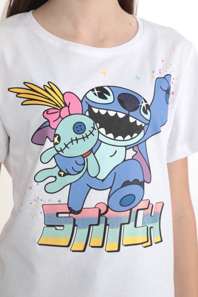 ORİJİNAL DISNEY STITCH %100 PAMUK KIZ ÇOCUK KISA KOL TİŞÖRT BEYAZ 55130 görsel 3