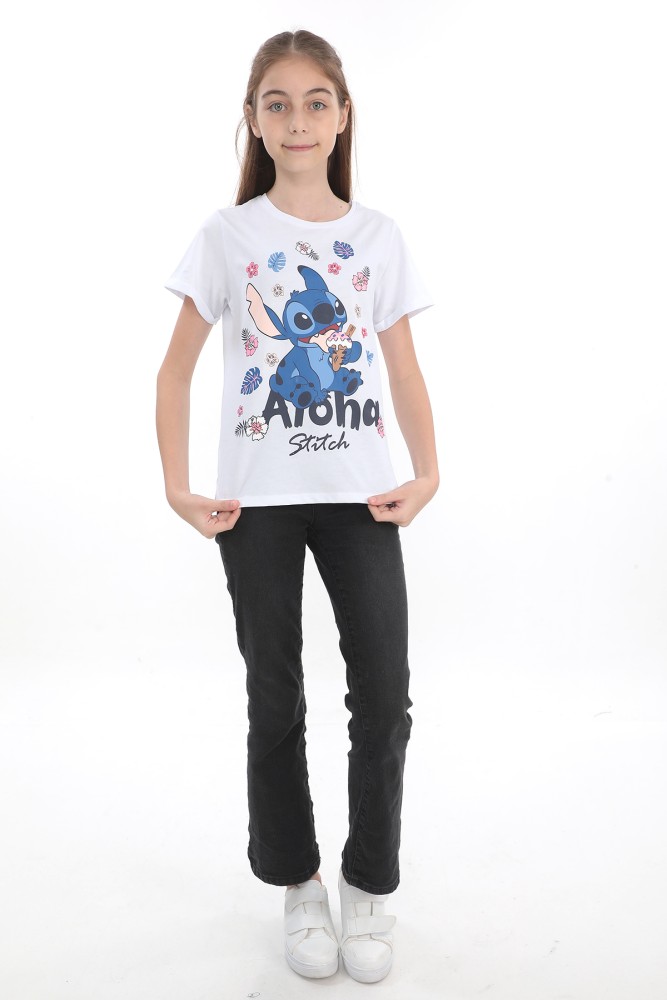 ORİJİNAL DISNEY STITCH ALOHA SİMLİ BASKILI PAMUK ÇOCUK T​SHIRT- 55127-BEYAZ görsel 4