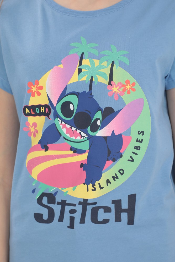 ORİJİNAL DISNEY STITCH SİMLİ BASKILI ÇOCUK T-SHIRT- 54937-MAVİ görsel 4