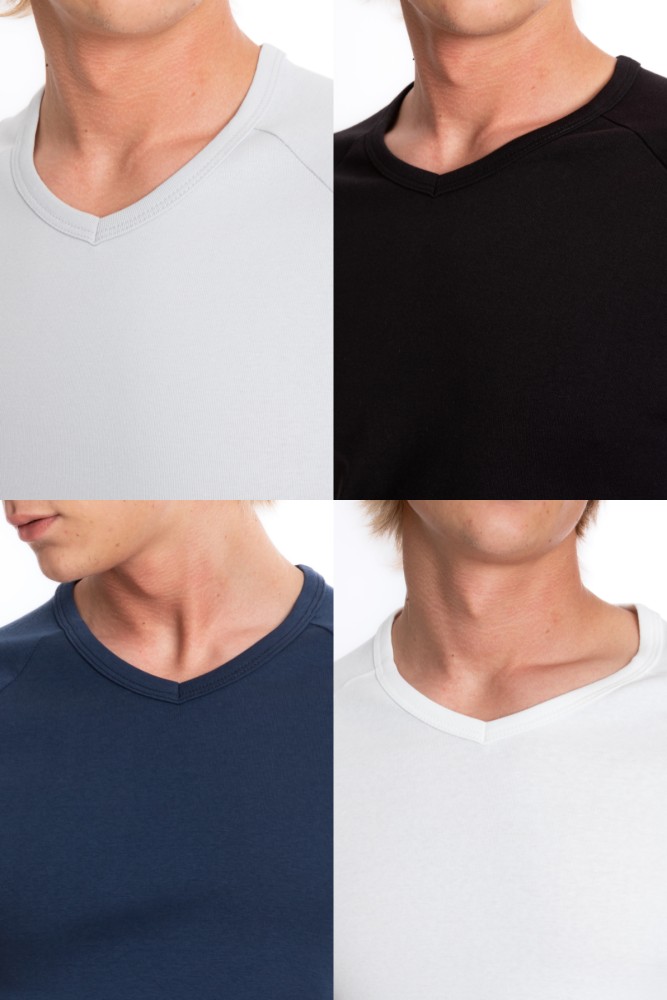 ERKEK SLIM FIT V YAKA BASIC RİBANA TİŞÖRT 1.KALİTE KUMAŞ BEYAZ-SİYAH-GRİ-LACİVERT 4'LÜ SET S202MIX görsel 3