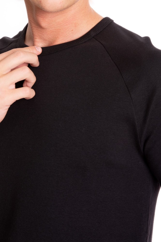 Erkek SLIM FIT Siyah %100 Pamuk Bisiklet Yaka Ribana Reglan Kol Tişört S-201 görsel 3