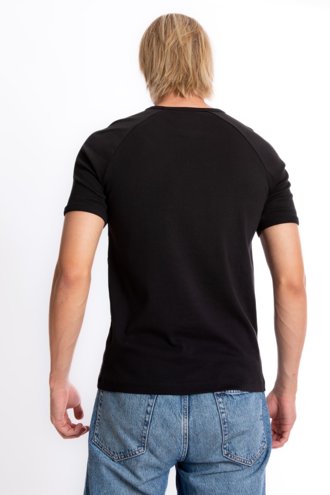 Erkek SLIM FIT Siyah %100 Pamuk Bisiklet Yaka Ribana Reglan Kol Tişört S-201 görsel 4