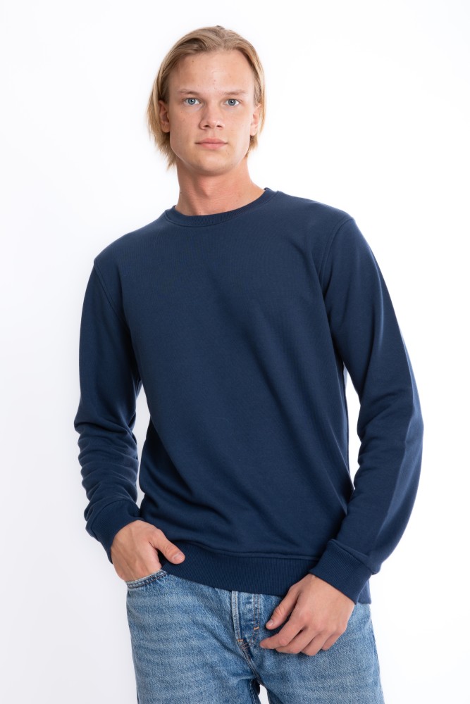 Erkek LACİVERT Bisiklet Yaka 3 iplik Şardonsuz Polarsız SweatshirtS-205