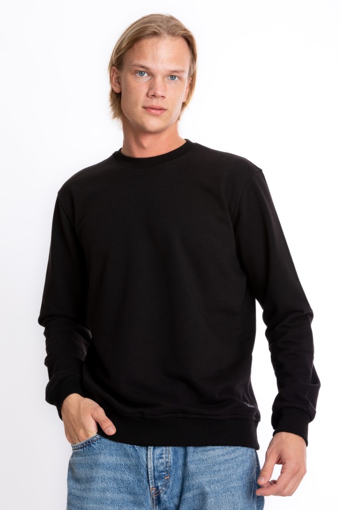 Erkek SİYAH Bisiklet Yaka 3 iplik Şardonsuz Polarsız Sweatshirt S-205