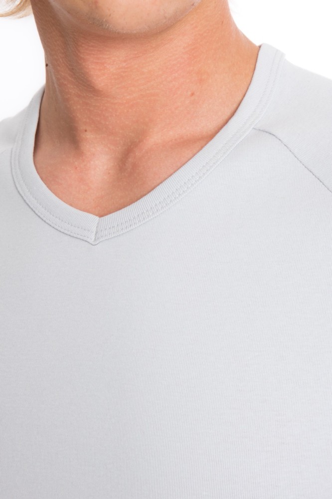 Erkek SLIM FIT GRİ %100 Pamuk V Yaka Ribana Reglan Kol  Tişört S-202 görsel 4