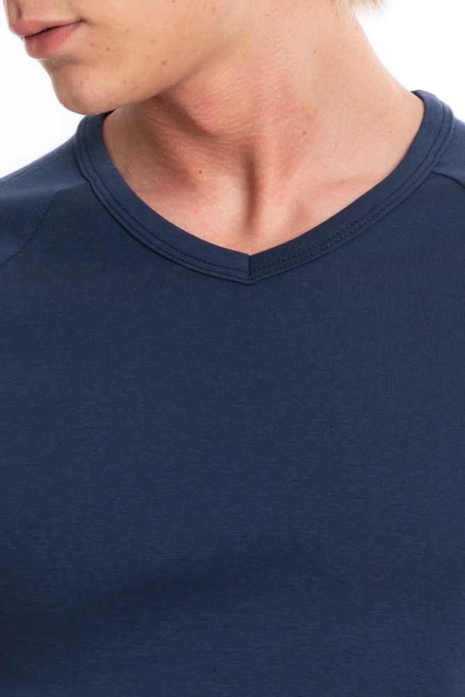 Erkek SLIM FIT LACİVERT %100 Pamuk V Yaka Ribana Reglan Kol Tişört  S-202 görsel 2