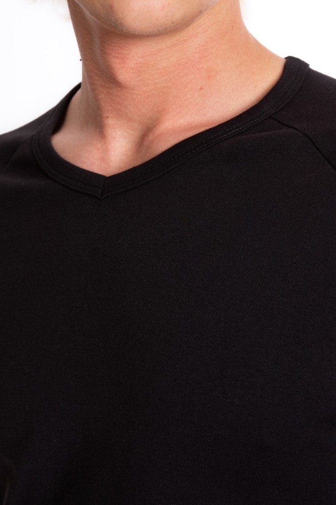 Erkek SLIM FIT SİYAH %100 Pamuk V Yaka Ribana Reglan Kol Tişört  S-202 görsel 4
