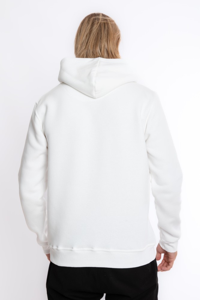 Erkek EKRU Kapüşonlu Kanguru Cepli 3 iplik İçi Şardonlu Polarlı Sweatshirt S-204 görsel 4