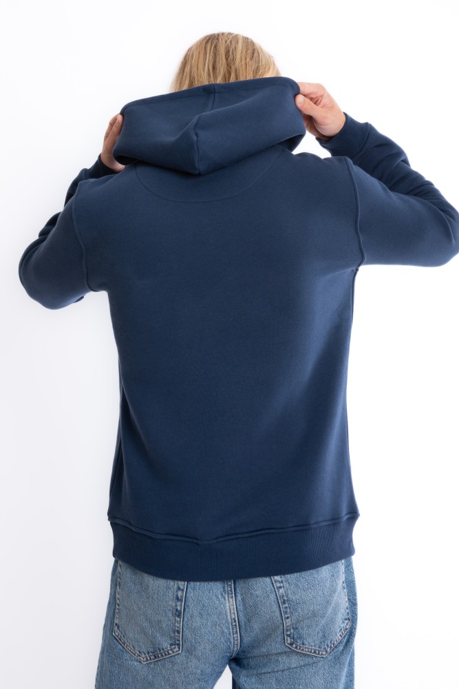 Erkek LACİVERT Kapüşonlu Kanguru Cepli 3 iplik Şardonlu Polarlı Sweatshirt S-204 görsel 4