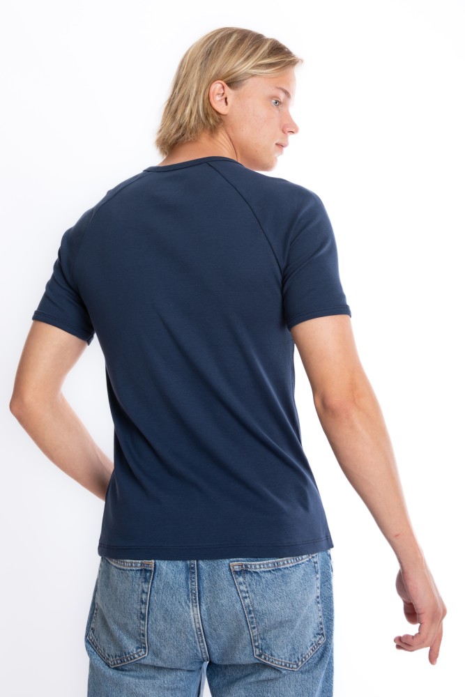 Erkek SLIM FIT LACİVERT %100 Pamuk Bisiklet Yaka Ribana Reglan Kol Tişört S-201 görsel 3