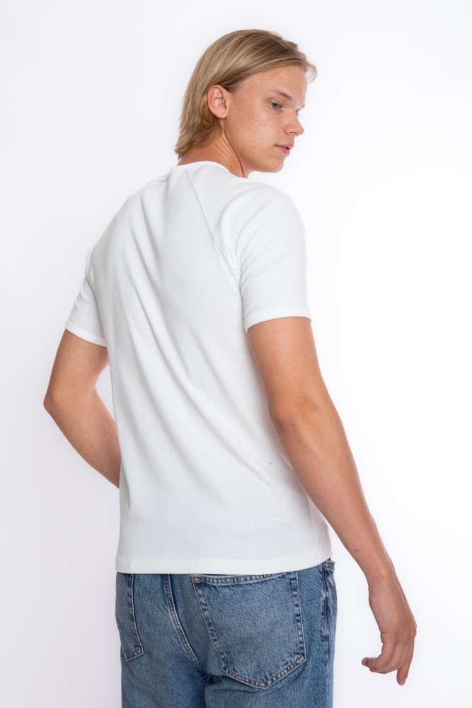 Erkek SLIM FIT EKRU %100 Pamuk Bisiklet Yaka Ribana Reglan Tişört  S-201 görsel 4