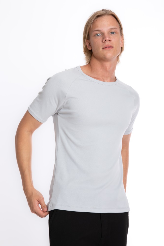 Erkek SLIM FIT GRİ %100 Pamuk Bisiklet Yaka Ribana Reglan Kol Tişört S-201