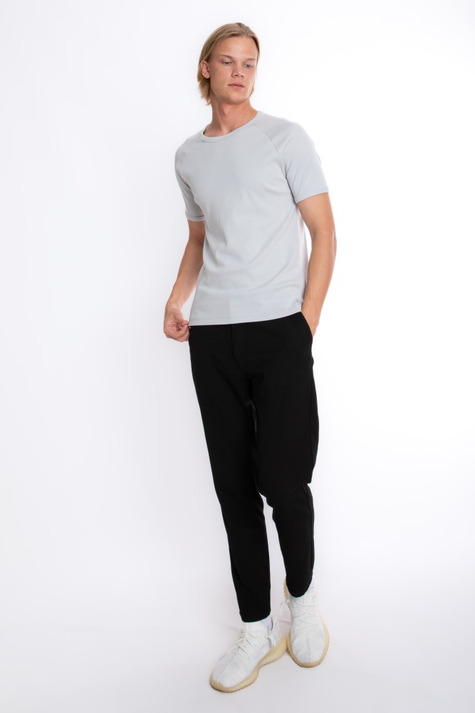 Erkek SLIM FIT GRİ %100 Pamuk Bisiklet Yaka Ribana Reglan Kol Tişört S-201 görsel 2