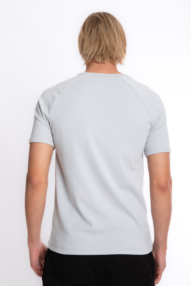 Erkek SLIM FIT GRİ %100 Pamuk Bisiklet Yaka Ribana Reglan Kol Tişört S-201 görsel 3
