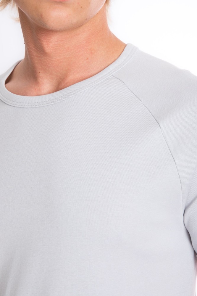 Erkek SLIM FIT GRİ %100 Pamuk Bisiklet Yaka Ribana Reglan Kol Tişört S-201 görsel 4