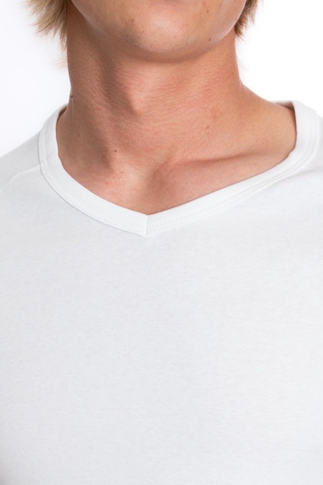 Erkek SLIM FIT EKRU %100 Pamuk V Yaka Ribana Reglan Kol Tişört S-202 görsel 3