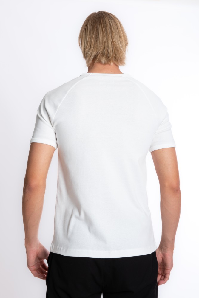 Erkek SLIM FIT EKRU %100 Pamuk V Yaka Ribana Reglan Kol Tişört S-202 görsel 4