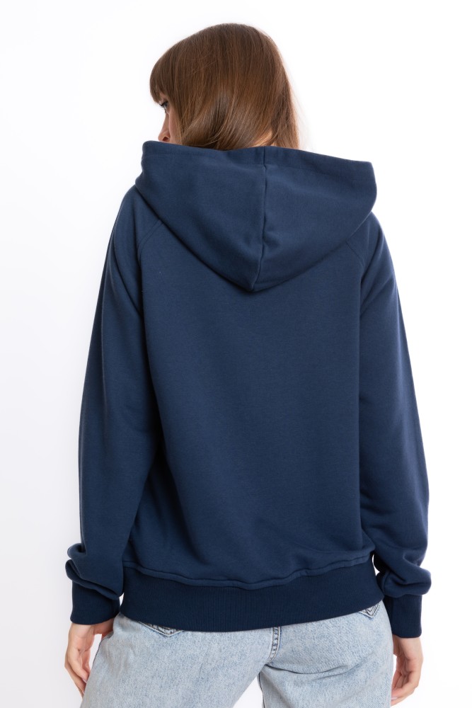 Kadın Lacivert Kapüşonlu 3 iplik Şardonlu Polarlı Reglan Kol Sweatshirt S-103 görsel 4