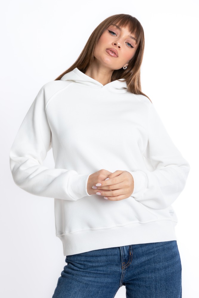 Kadın EKRU Kapüşonlu 3 iplik Şardonsuz Polarsız Reglan Kol Sweatshirt S-104 görsel 4
