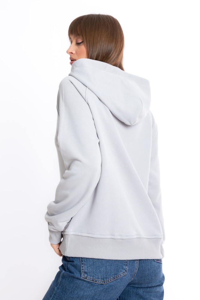 Kadın GRİ Kapüşonlu 3 iplik Şardonsuz Polarsız Reglan Kol Sweatshirt S-104 görsel 4