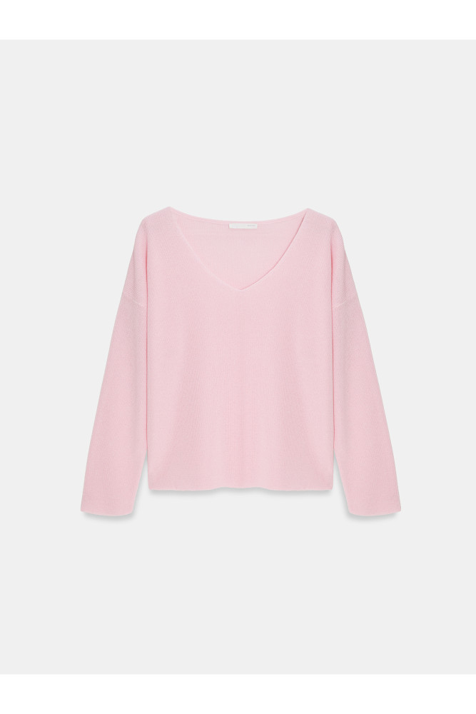 10869 V Yaka Dökümlü Kazak-Toz Pembe görsel 5