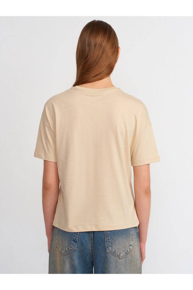 3683 Basic T-Shirt-a.bej görsel 2