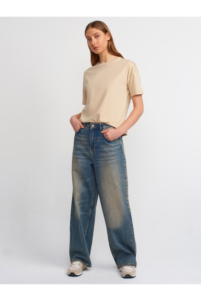 3683 Basic T-Shirt-a.bej görsel 3